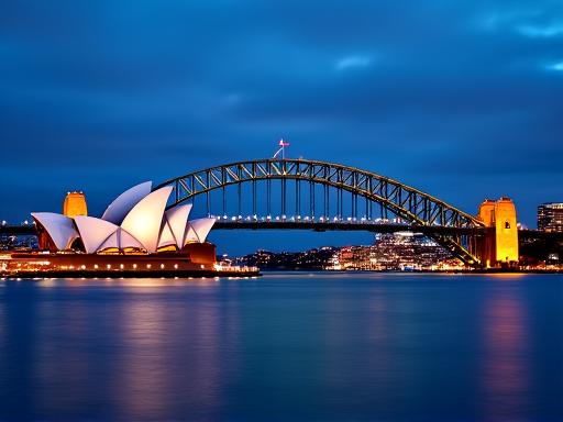 Sydney Opera House and Harbour Bridge at dusk