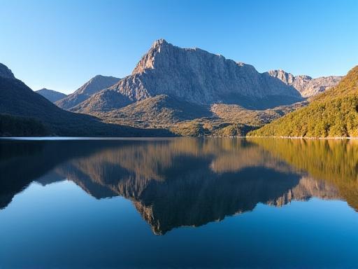 Cradle Mountain reflected in a still lake in Tasmania